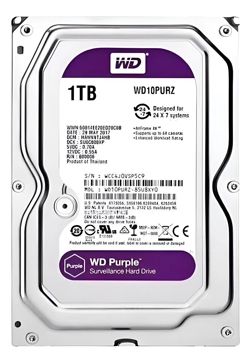 HD DISCO RIGIDO 1TB WD PURPLE 3,5 SATA 3 5400RPM - WD10PURZ