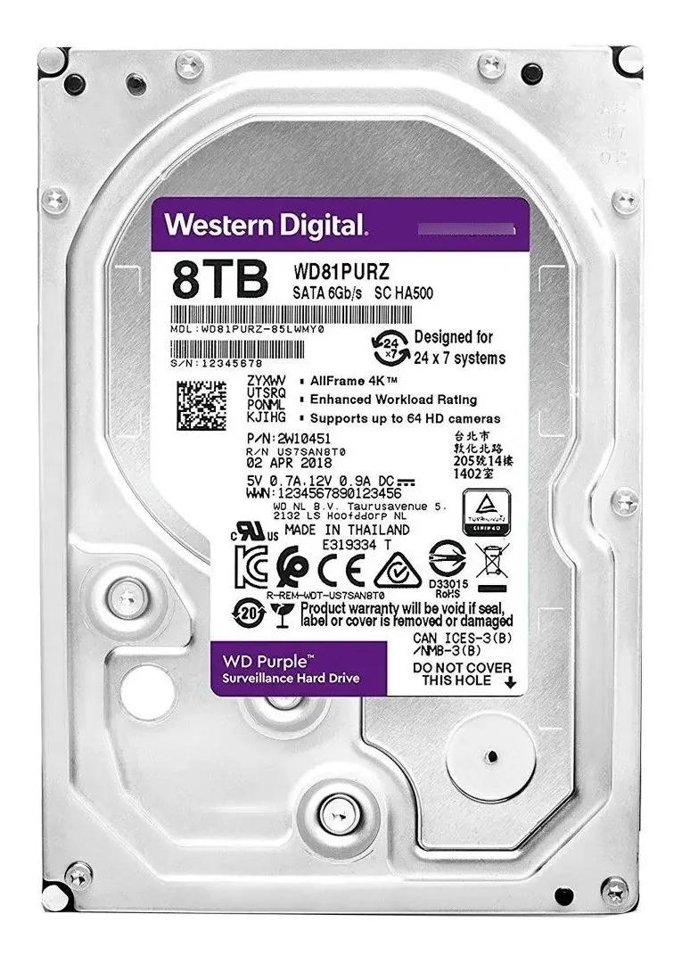 HD DISCO RIGIDO 8TB WESTERN PURPLE 3.5" SATA 3 7200RPM - WD101PURP