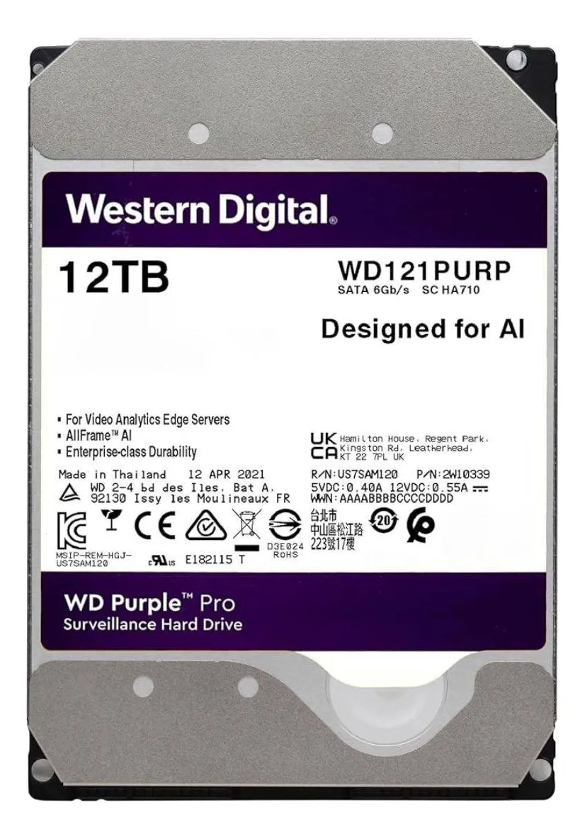 HD DISCO RIGIDO 12TB WD PURPLE 3.5" SATA 3 7200RPM - WD101PURP