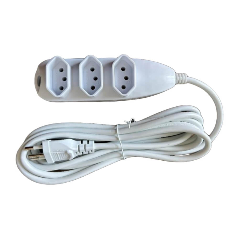 EXTENSAO ELETRICA 3 TOMADAS 3 PINOS 10A 5M BRANCA EXT 3005 - INTELBRAS*