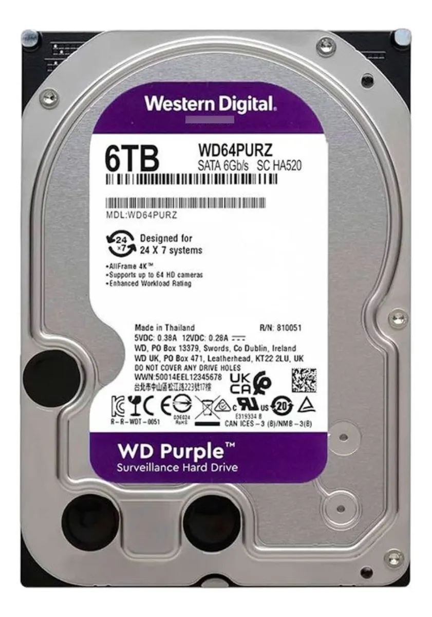 HD DISCO RIGIDO 6TB WD PURPLE 3.5" SATA 3 7200RPM - WD101PURP