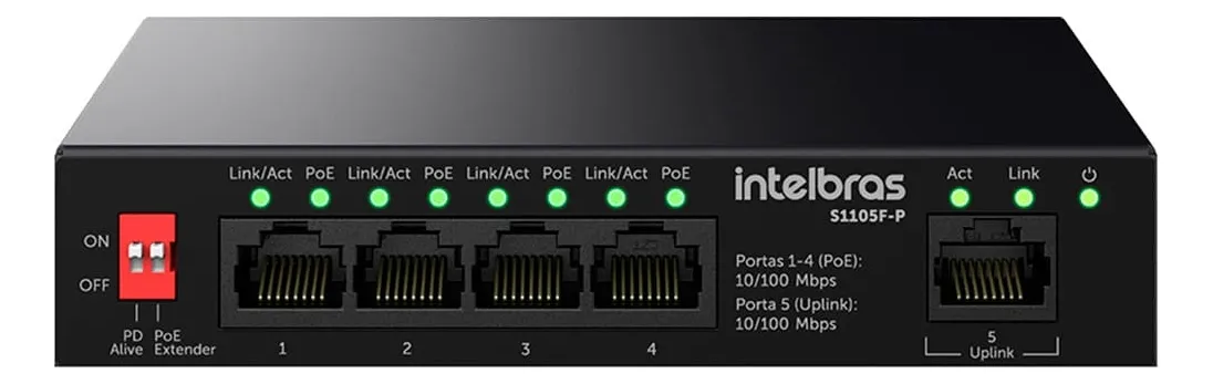 SWITCH NAO GERENCIAVEL POE 5 PORTAS 100MBPS S1105F-P - INTELBRAS*