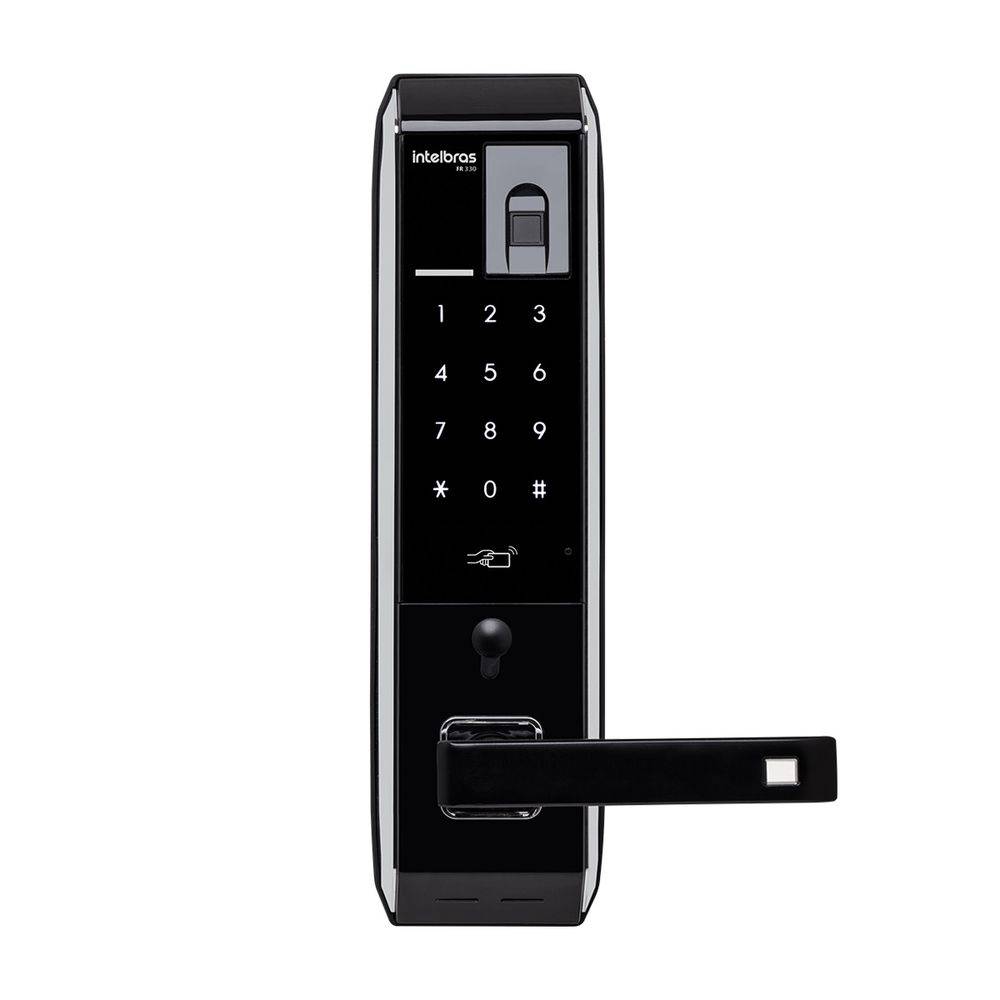 D - FECHADURA DIGITAL DE EMBUTIR PORTA PIVOTANTE COM BIOMETRIA E MAÇANETA FR330 - INTELBRAS*
